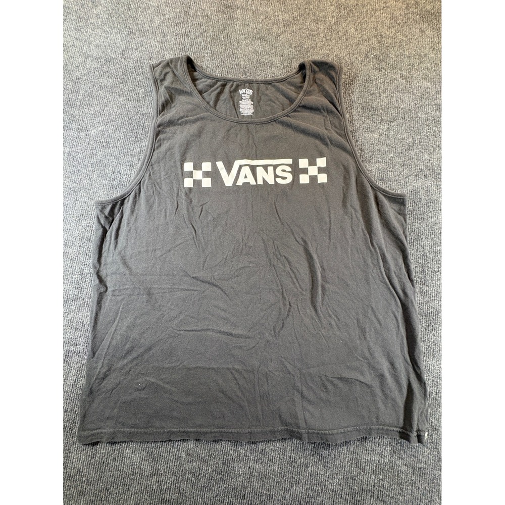 Vans Mens XL Charcoal Gray Graphic Tank Top Checkerboard Logo Cotton 2885